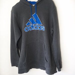 Adidas Grey Blue Lettered Hoodie